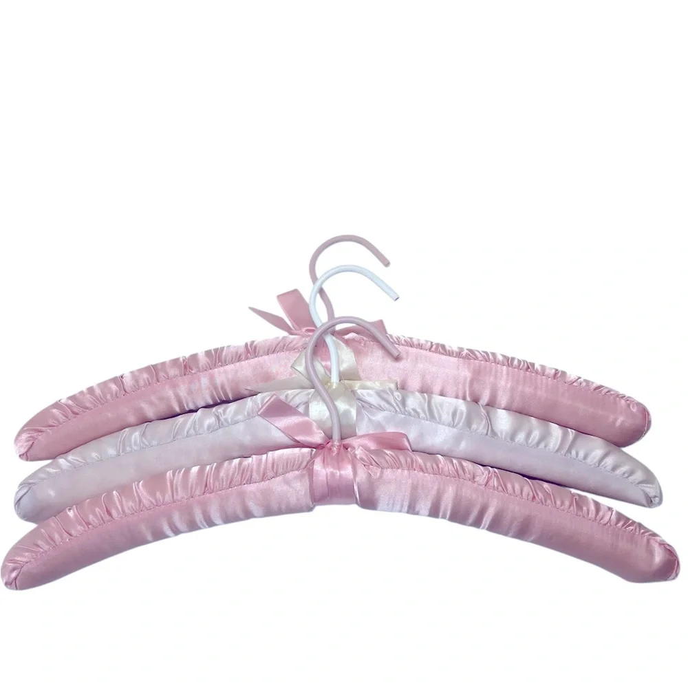 Three Luxurious Padded Satin Hangers-2 Pink and 1 White Hanger.